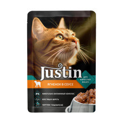 Justin влажный корм для взрослых кошек с ягнёнком в соусе, в паучах - 75 г х 28 шт