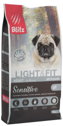 Blitz Adult Light&Fit Sensitive сухой корм для взрослых собак всех пород с лишним весом, с индейкой - 15 кг