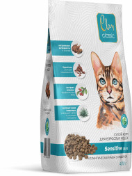 Clan Classic Sensitive 33/14 сухой корм для взрослых кошек с чувствительным пищеварением, с атлантической рыбой и индейкой - 400 г