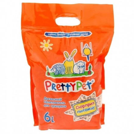 PrettyCat наполнитель древесный с морковными чипсами для грызунов и птиц 6 л