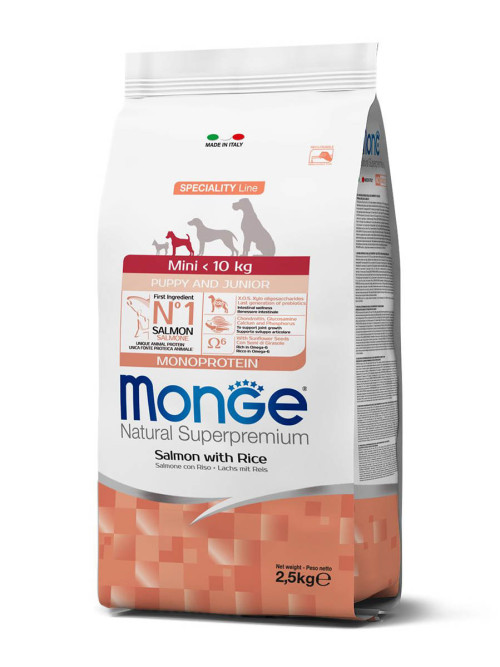 Monge Dog Speciality Line Monoprotein сухой корм для щенков мелких пород с лососем и рисом - 2,5 кг