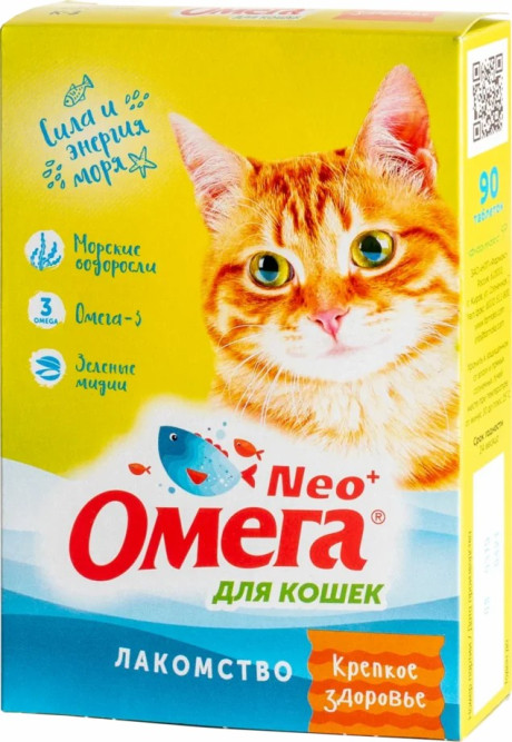 Омега Neo+ Крепкое Здоровье витаминизированное лакомство для кошек, с морскими водорослями  - 90 таблеток