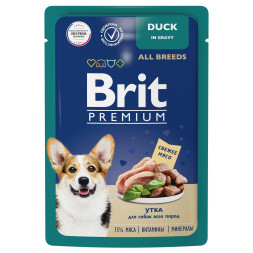 Brit Premium паучи для взрослых собак всех пород с уткой в соусе - 85 г х 14 шт