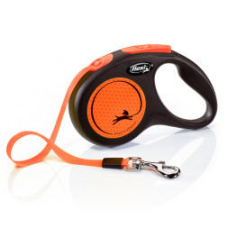 Flexi рулетка Neon New Classic S (до 15 кг) лента 5 м, светоотражающая, оранжевый неон