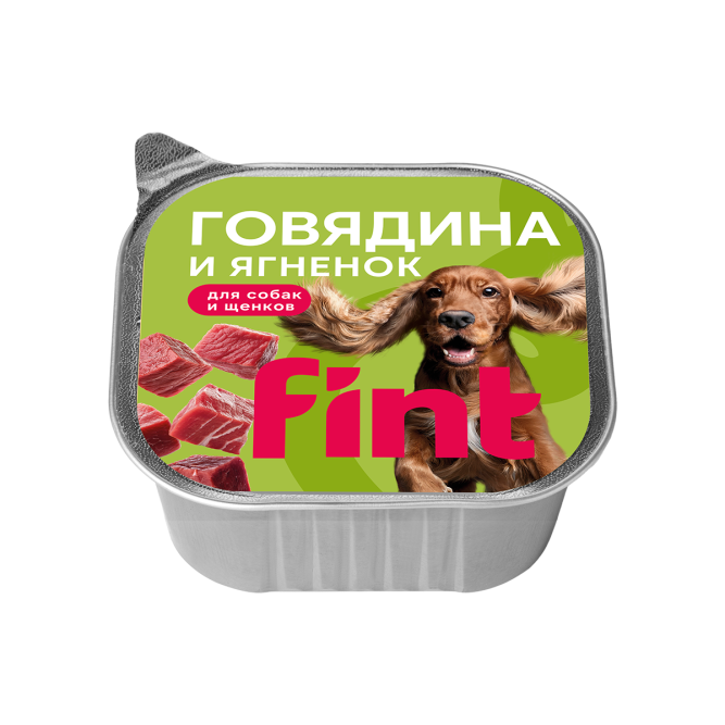 FINT влажный корм для взрослых собак и щенков всех пород с говядиной и ягненком, в ламистерах - 300 г х 10 шт