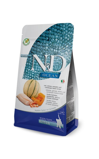 Farmina N&amp;D Ocean Cat Codfish Melon Kitten сухой беззерновой корм для котят с треской, креветками, тыквой и дыней - 300 г