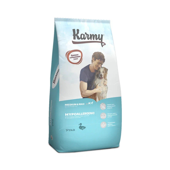 Karmy Hypoallergenic Medium &amp; Maxi полнорационный сухой корм для взрослых собак средних и крупных пород, склонных к пищевой аллергии, с уткой - 14 кг