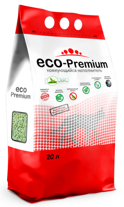 ECO-Premium наполнитель древесный комкующийся с ароматом зелёного чая - 20 л (7,6 кг)