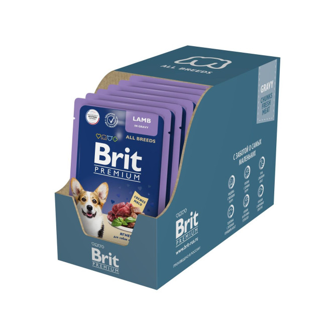 Брит Премиум паучи для взрослых собак всех пород с ягненком в соусе - 85 г х 14 шт