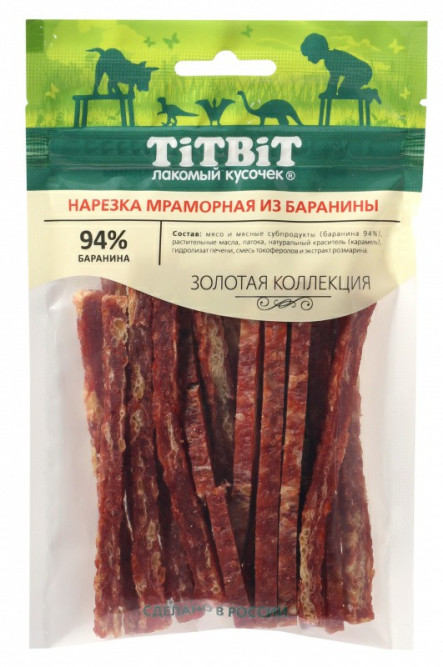 TiTBiT "Золотая коллекция" лакомство для собак нарезка мраморная из баранины - 80 г