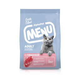 AlphaPet MENU сухой корм для взрослых кошек с говядиной - 350 г