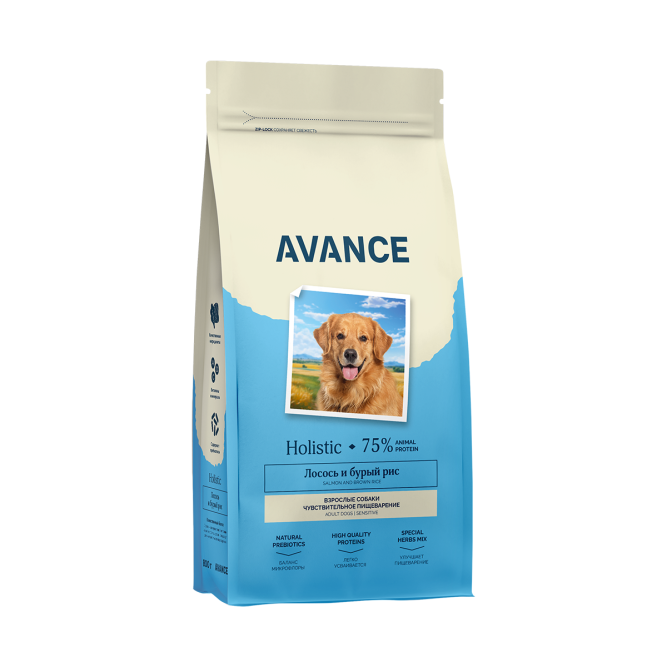 Avance Adult Sensitive сухой корм для взрослых собак с чувствительным пищеварением с лососем и бурым рисом - 800 г