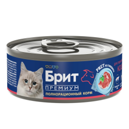 Брит Премиум влажный корм для взрослых стерилизованных кошек, риет из говядины, в консервах - 100 г х 12 шт