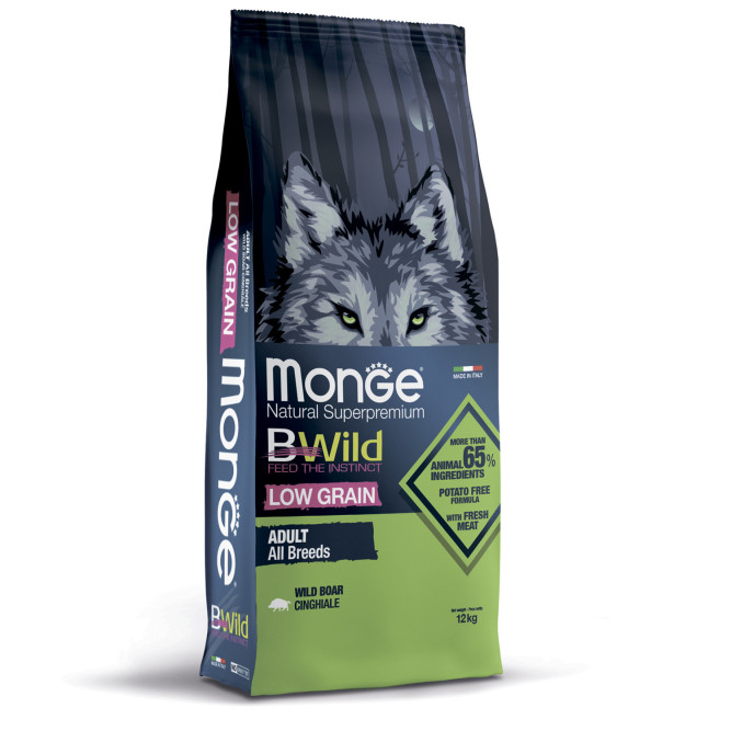 Monge Dog BWild Low Grain сухой низкозерновой корм для взрослых собак всех пород с мясом дикого кабана - 12 кг