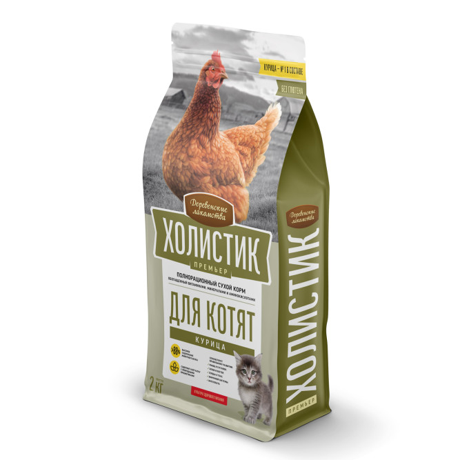Деревенские лакомства Холистик Премьер сухой корм для котят с курицей - 2 кг