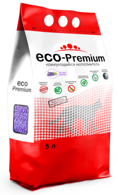 ECO-Premium наполнитель древесный комкующийся с ароматом лаванды - 5 л (1,9 кг)