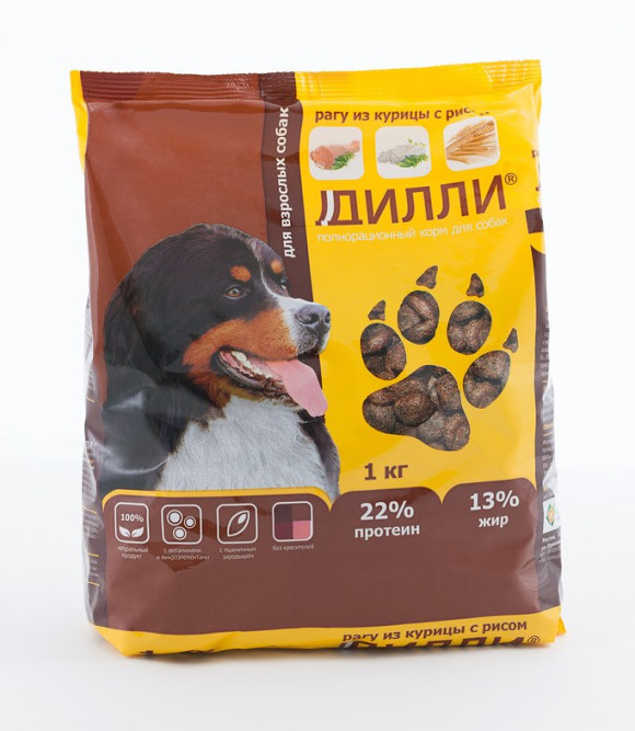 Дилли сухой корм для взрослых собак рагу из курицы с рисом - 1 кг