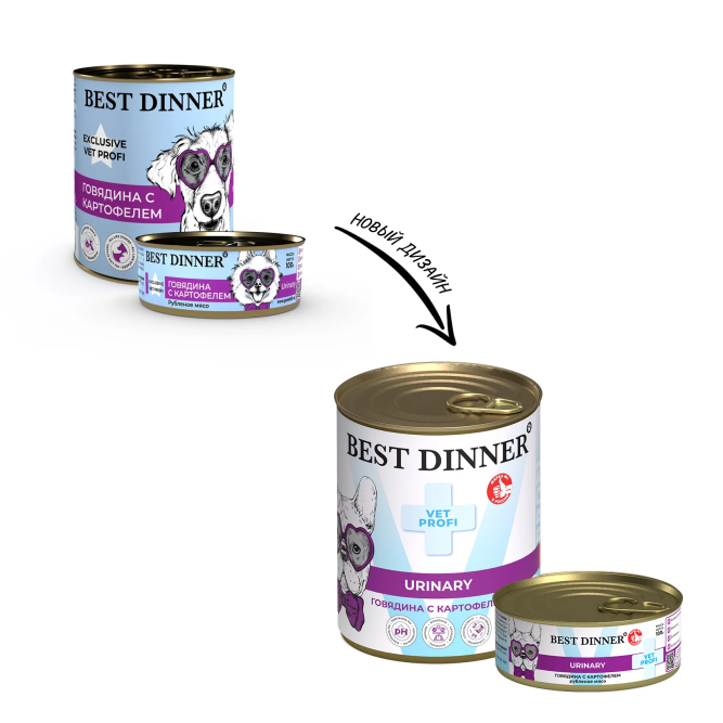 Best Dinner Exclusive Vet Profi Urinary с говядиной и картофелем консервы для собак - 340 г х 6 шт