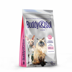 Buddy&Sol Care Hair&Skin сухой корм для взрослых кошек с индейкой и лососем - 2 кг