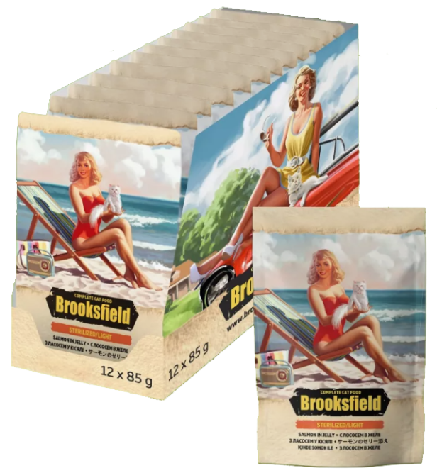 Brooksfield Sterilized/Light Cat Salmon влажный корм для стерилизованых кошек при лишнем весе, с лососем в желе, в паучах - 85 г х 12 шт