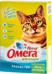 Омега Neo+ Мятное Настроение витаминизированное лакомство для кошек, с кошачьей мятой - 90 таблеток