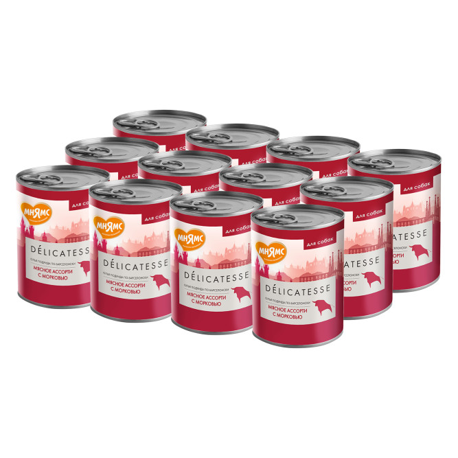 Мнямс Delicatesse "Олья Подрида по-барселонски" влажный корм для собак паштет из мясного ассорти с морковью, в консервах - 400 г х 12 шт