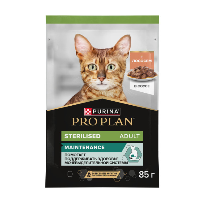 Purina Pro Plan Maintenance Sterilised влажный корм для взрослых стерилизованных кошек, с лососем в соусе, в паучах - 85 г х 26 шт