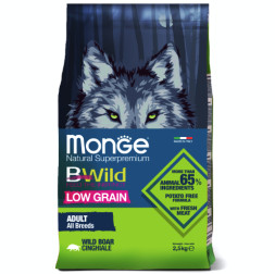 Monge Dog BWild Low Grain сухой низкозерновой корм для взрослых собак всех пород с мясом дикого кабана 2,5 кг