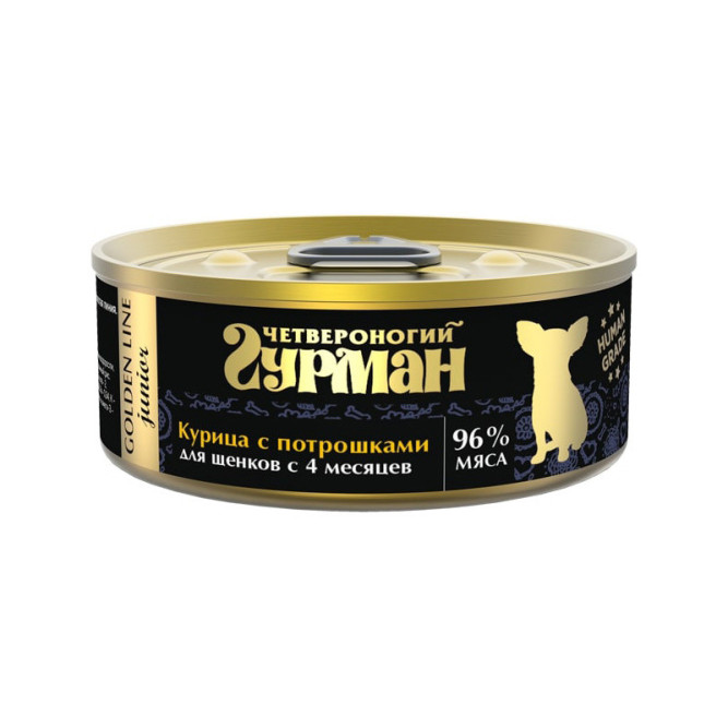 Четвероногий Гурман Golden line Baby консервированный корм с курицей и потрошками в желе для щенков - 100 г х 12 шт
