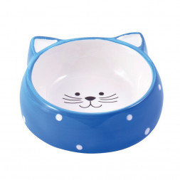 КерамикАрт миска керамическая для кошек в форме кошачьей мордочки, голубая 250 мл