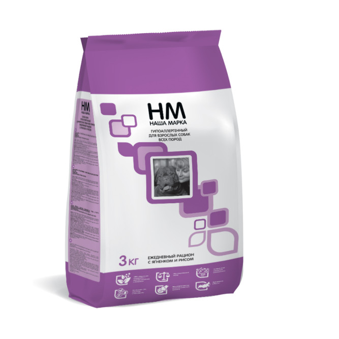 Наша Марка гипоаллергенный сухой корм для взрослых собак всех пород с мясом ягненка и рисом - 3 кг