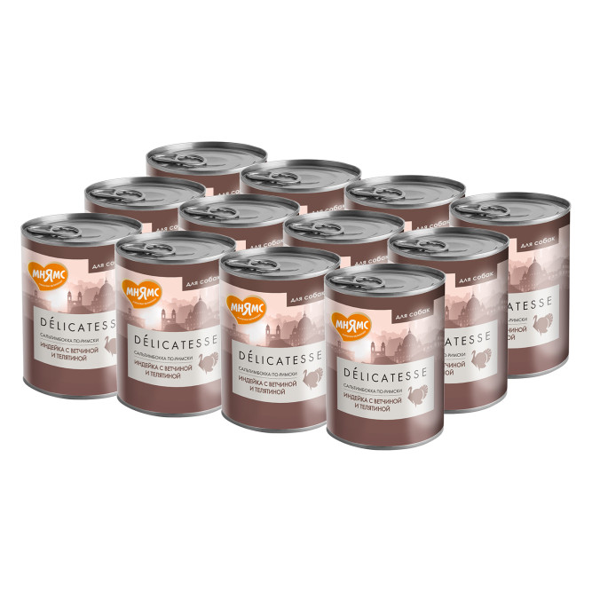Мнямс Delicatesse "Сальтимбокка по-римски" влажный корм для собак паштет из индейки с ветчиной и телятиной, в консервах - 400 г х 12 шт