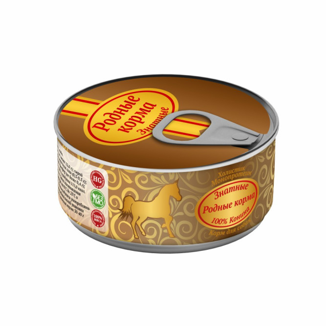 Родные Корма "Знатные" влажный корм для взрослых собак с кониной в консервах - 100 г х 12 шт