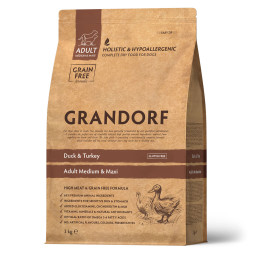 Grandorf сухой корм для взрослых собак средних и крупных пород с уткой и индейкой - 3 кг
