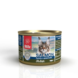 Blitz Holistic консервы для взрослых кошек с лососем и креветками, суфле - 200 г х 24 шт