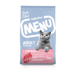 AlphaPet MENU сухой корм для взрослых кошек с говядиной - 10 кг
