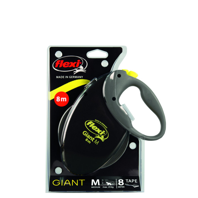 Поводок-рулетка Flexi Giant M длиной 8 м для собак до 25 кг лента чёрная Neon