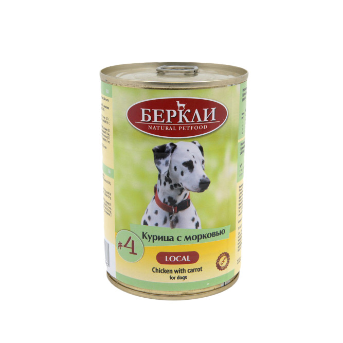Беркли №4 влажный корм для взрослых собак и щенков, курица с морковью - 400 г x 6 шт
