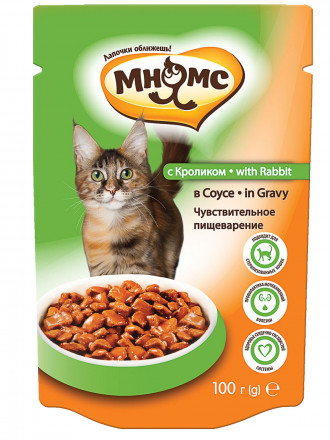 Мнямс Чувствительное пищеварение влажный корм для взрослых кошек с кроликом в соусе - 100 г (24 шт в уп)