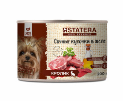 Statera полнорационный влажный корм для взрослых собак сочные кусочки в желе с кроликом, в консервах - 200 г х 12 шт
