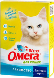 Омега Neo+ Блестящая Шерсть витаминизированное лакомство для кошек, с биотином и таурином - 90 таблеток
