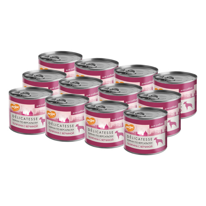 Мнямс Delicatesse "Террин по-версальски" влажный корм для собак паштет из телятины с ветчиной, в консервах - 200 г х 6 шт (+ 6 шт В ПОДАРОК)