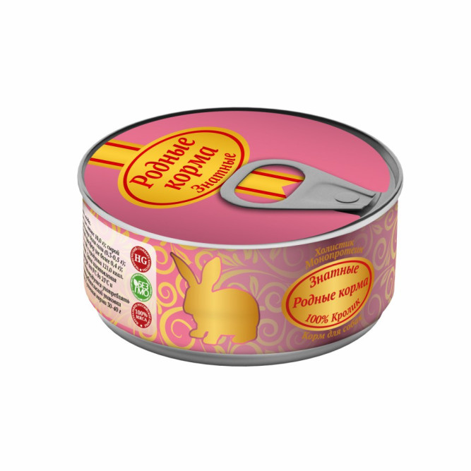 Родные Корма "Знатные" влажный корм для взрослых собак с кроликом в консервах - 100 г х 12 шт