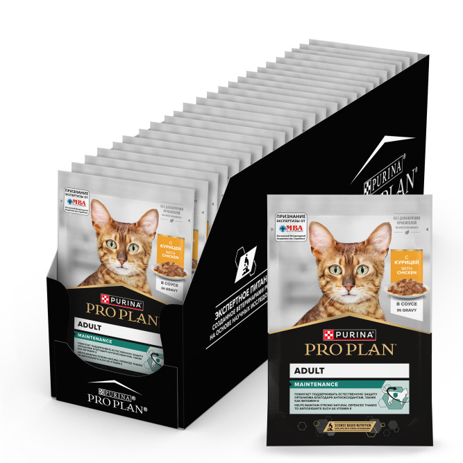 Purina Pro Plan Maintenance влажный корм для взрослых кошек, кусочки с курицей в соусе, в паучах - 85 г х 26 шт