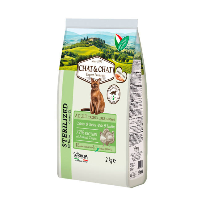 Chat&amp;Chat Adult Sterilized Chicken&amp;Turkey сухой корм для стерилизованных кошек с цыпленком и индейкой - 2 кг
