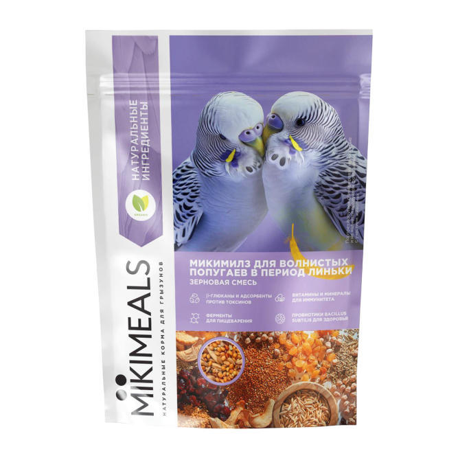 Mikimeals сухой корм для волнистых попугаев в период линьки - 800 г