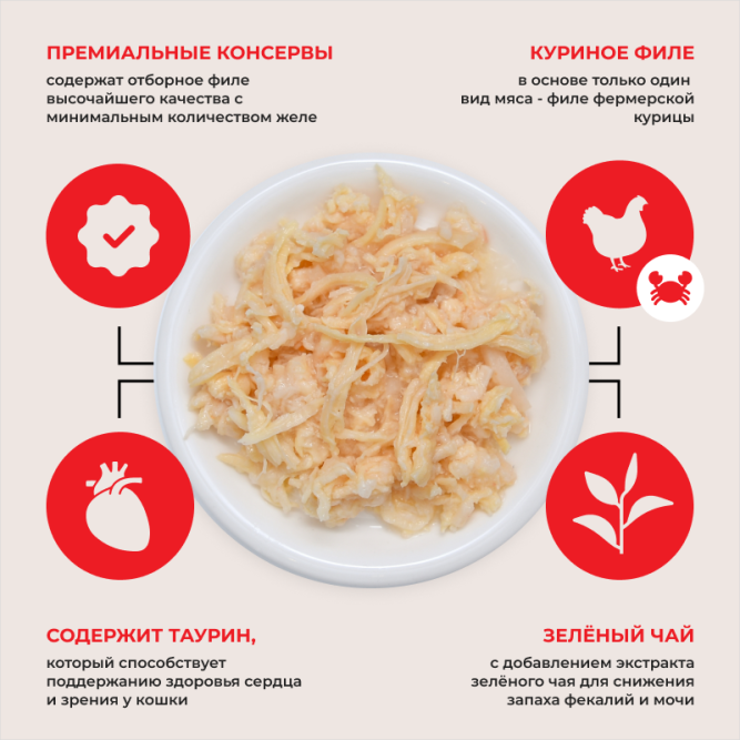 Inaba Ciao Can влажный дополнительный корм для взрослых кошек с куриным филе и сурими в желе, в консервах - 85 г х 24 шт