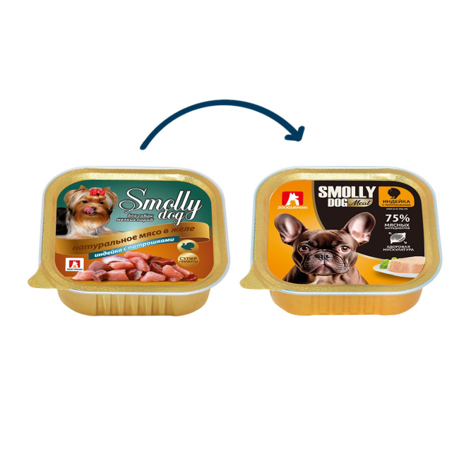 Зоогурман влажный корм для взрослых собак мелких и средних пород, с индейкой и потрошками - 100 г x 15 шт