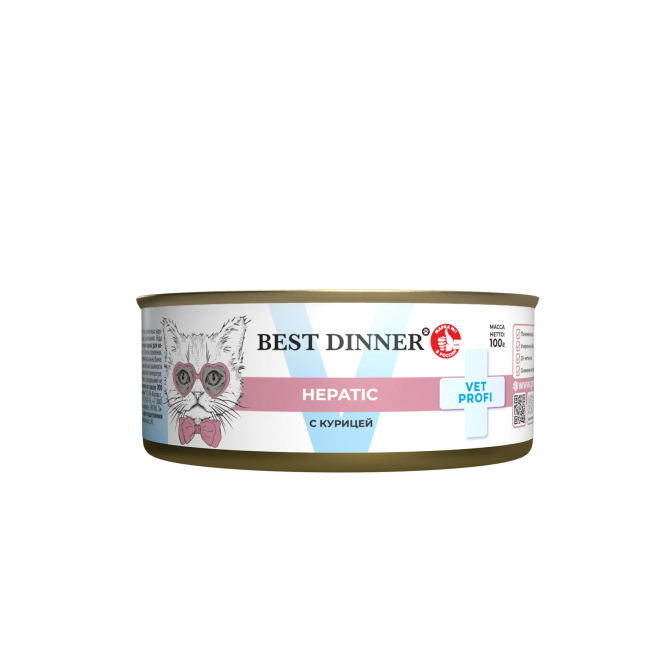 Best Dinner Vet Profi Hepatic влажный диетический корм для взрослых кошек при заболеваниях печени, с курицей, в консервах - 100 г х 12 шт