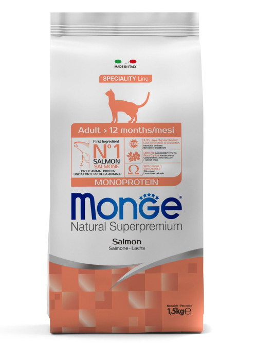 Monge Adult Cat Salmon сухой корм для взрослых кошек с лососем 1,5 кг